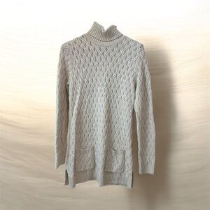 Jeanne Pierre 100% cotton cable-knit turtleneck tunic sweater, ivory, Sz L